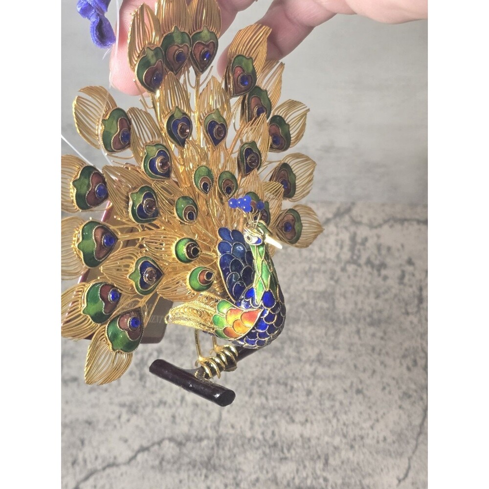 DILLARD'S "TRIMMINGS" COLLECTIBLE CLOISONNE PEACOCK Christmas ORNAMENT - Picture 8 of 12